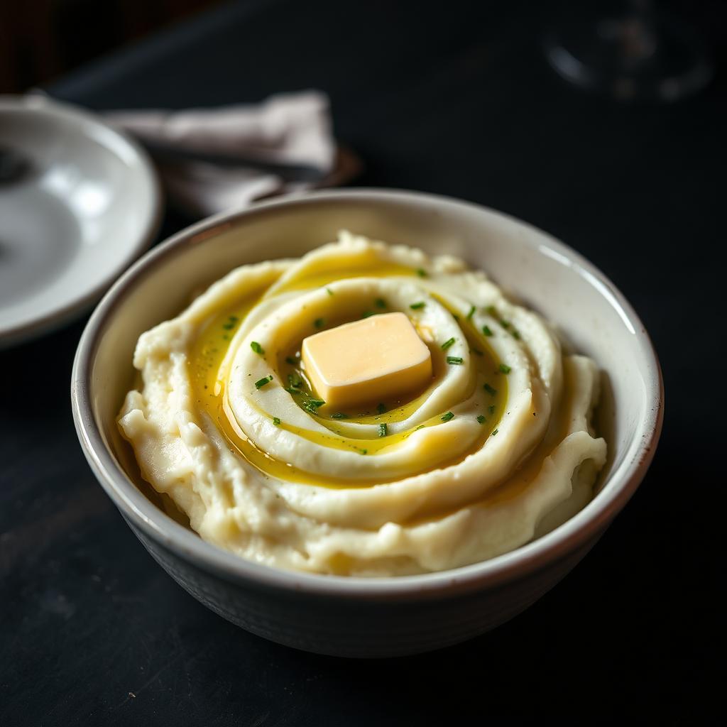 Creamy mashed potatoes with butter and chives