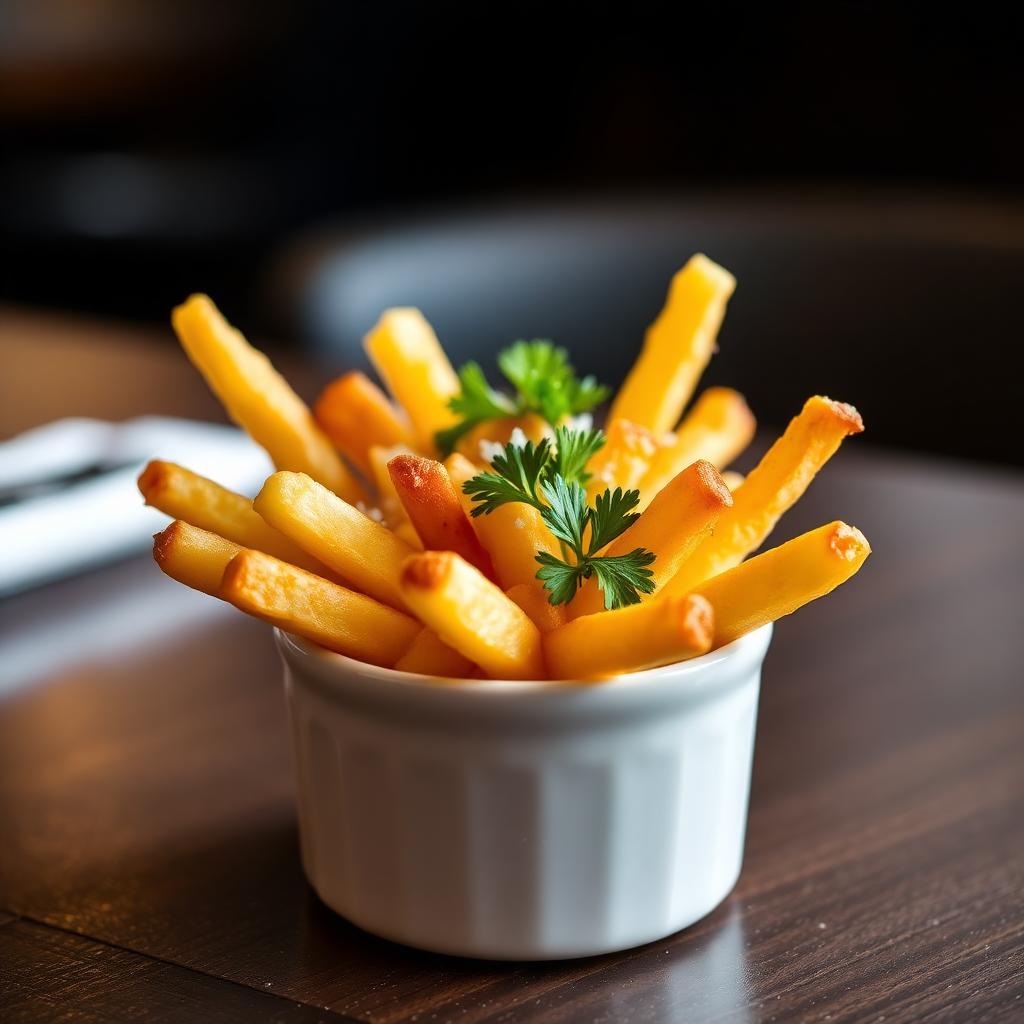 Golden crispy french fries with sea salt and parsley